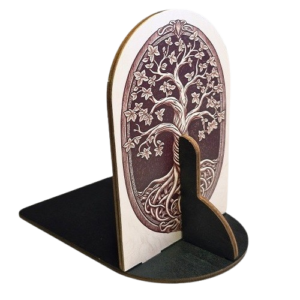 Bokstöd av trä med inspiration av Livets träd